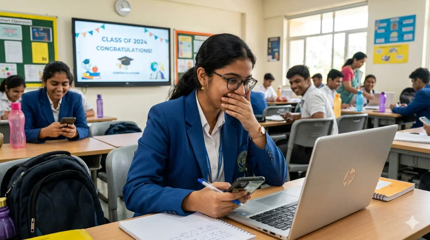 Indian student calculating CBSE Class 12 percentage after board exam result